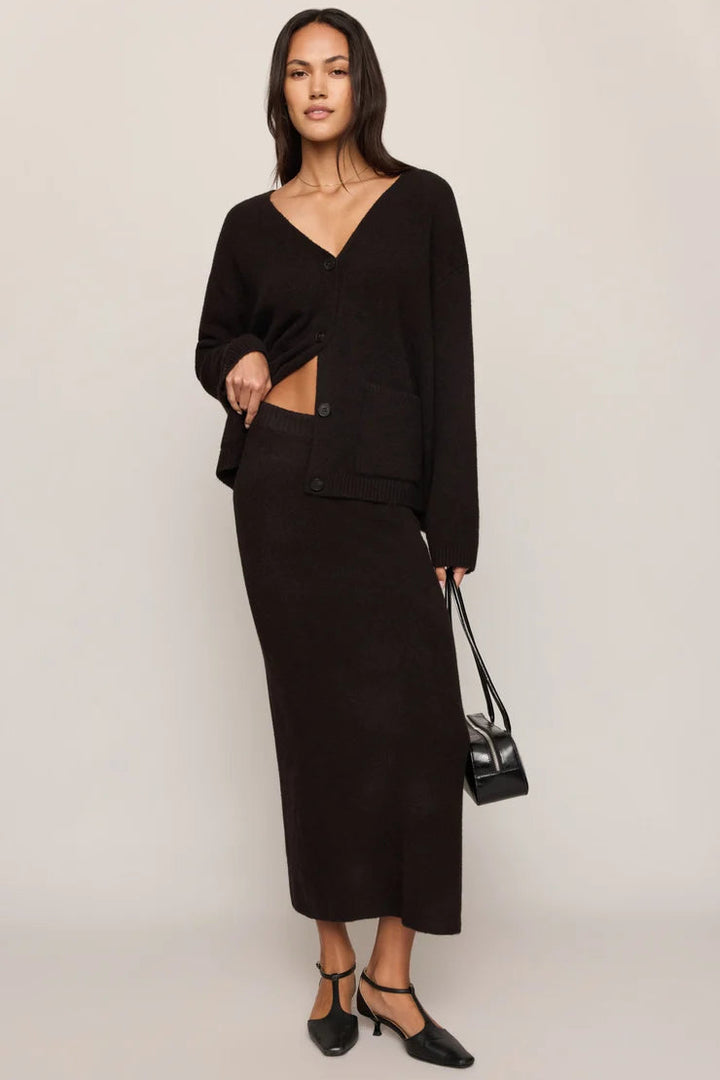 z Supply cozy moment knit sweater midi skirt dark roast dark brown color