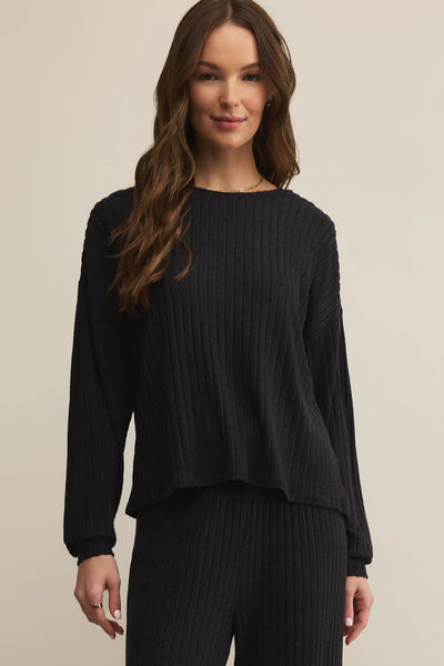 maxwell-james-jeans-z-supply-daydream-smocked-ribbed-long-sleeve-top-black-sand