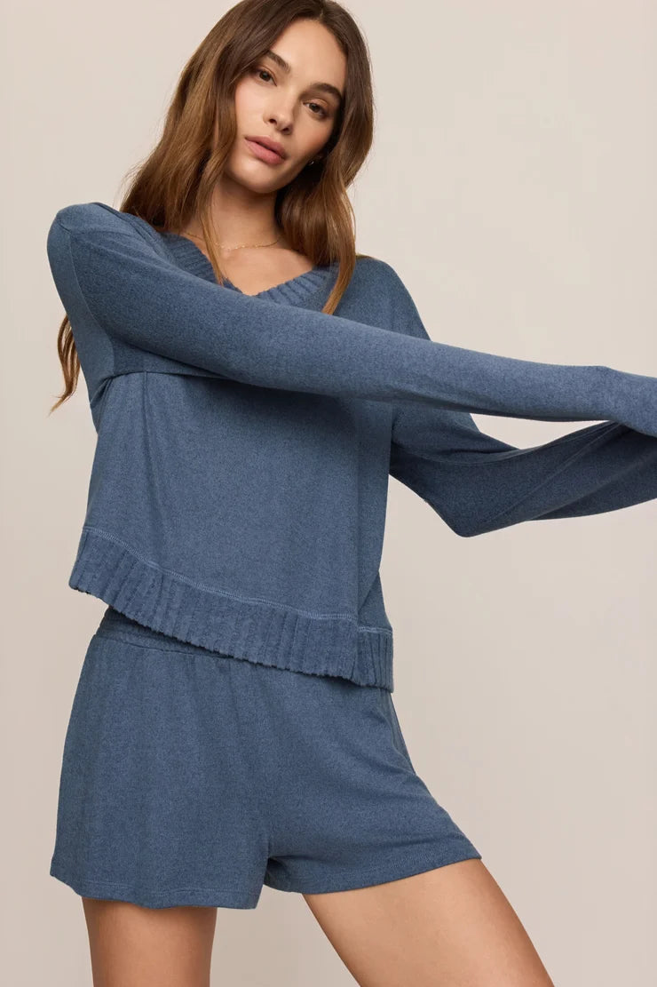 z supply Courtney Long sleeve v-neck lounge top in true Navy 