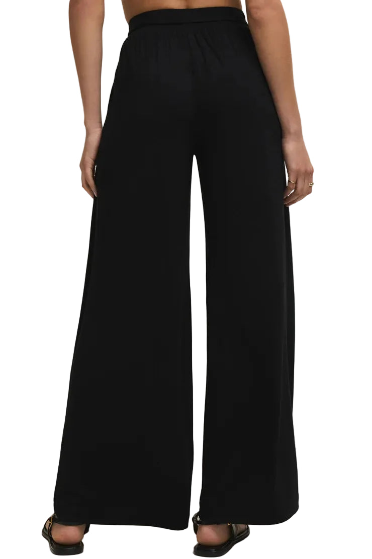 Z supply lydia wide leg stretch pants black with black strappy sandals