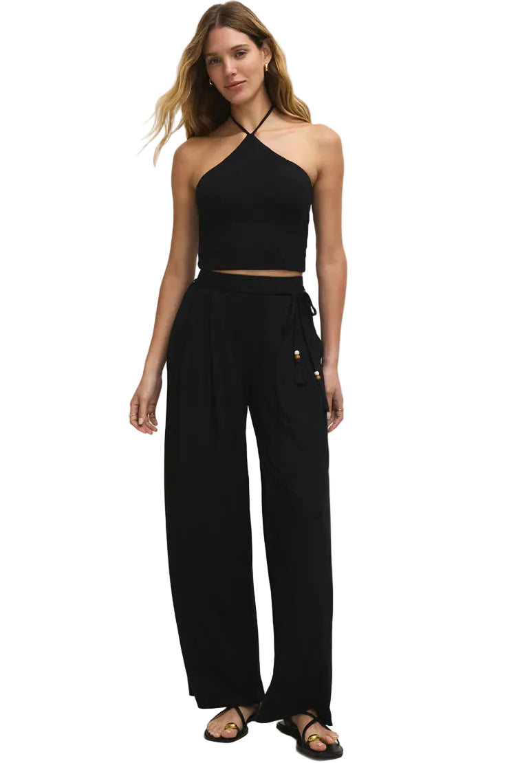 Z supply lydia wide leg stretch pants black with black strappy sandals