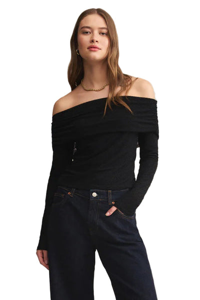 maxwell-james-jeans-z-supply-whimsy-off-shoulder-mesh-top-black