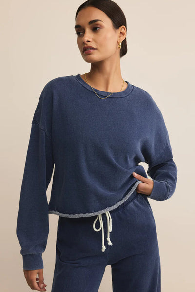maxwell james z supply circuit knit denim sweatshirt indigo