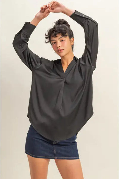 maxwell james classic v neck satin blouse shit top work casual going out 