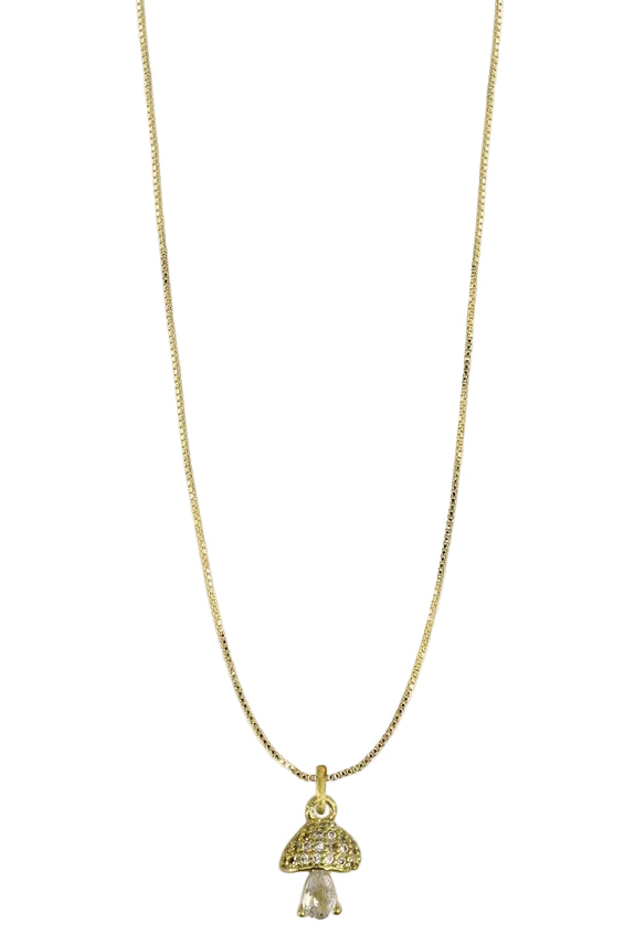 brass Sand gold plated necklace with cubic zirconia mushroom pendant 