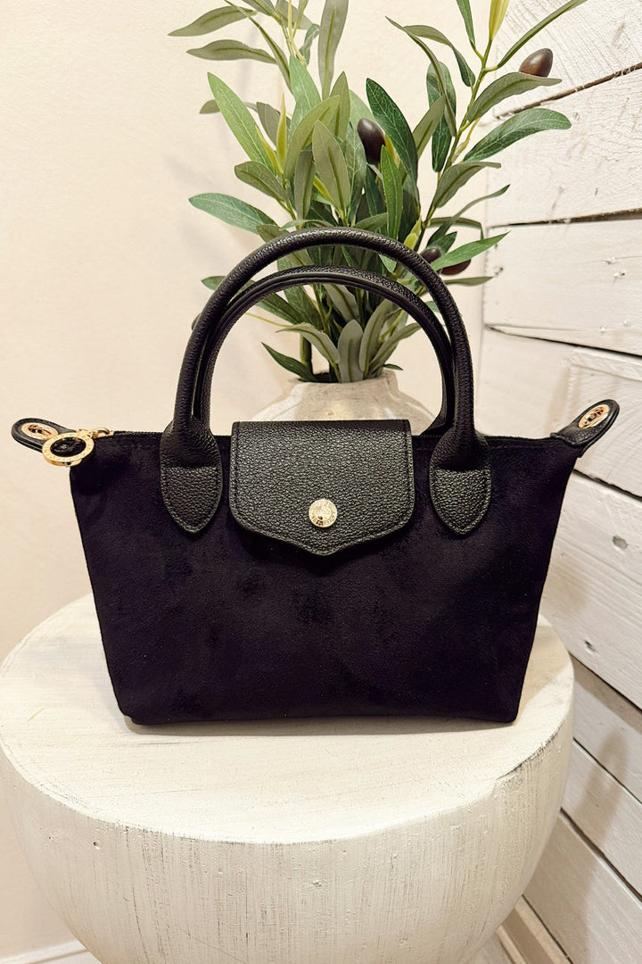 britney black faux suede cross body bag
