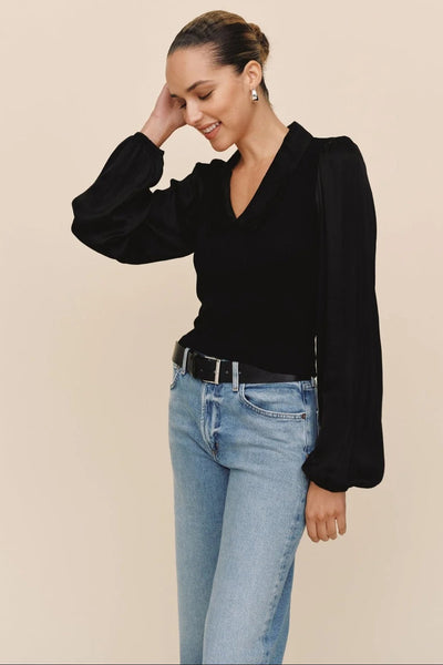 maxwell-james-jeans-bella-dahl-collared-v-neck-top-black