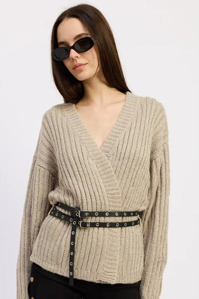 maxwell james stanton wrap wrapped cardigan with grommet belt