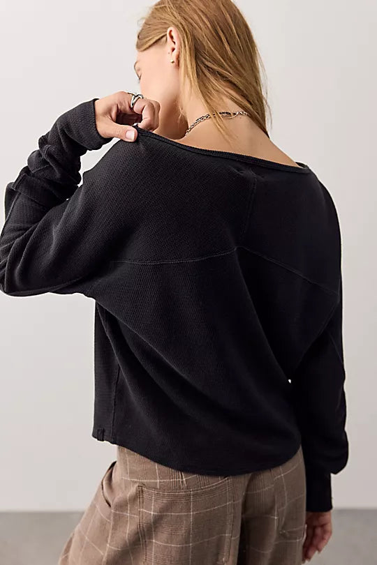 free people we the free Jess long sleeve in black with brown plaid wide leg trousers