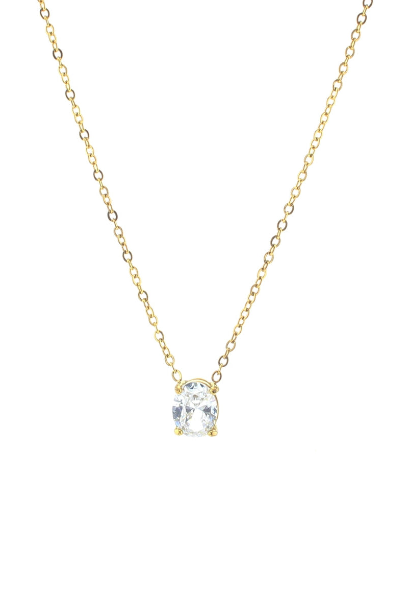 lotus jewelry studio Ashley gold necklace with CZ center stone waterproof jewelry