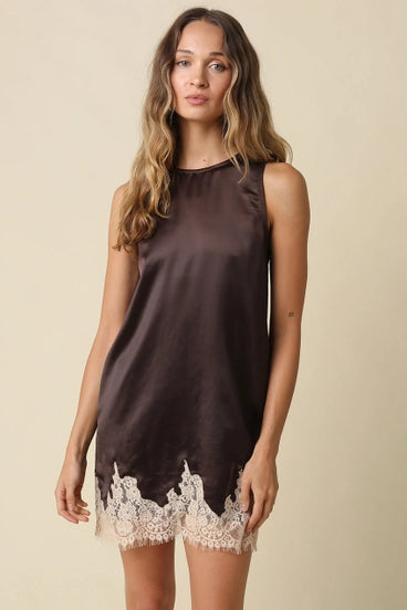 Maxwell James Stanton lace trim mini satin dress dressy wedding guest event occasion party 