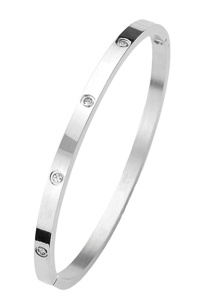 silver stainless steel cuff bracelet cubic zirconia 