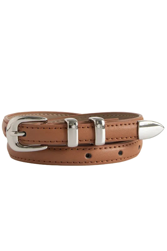 slim camel faux leather belt