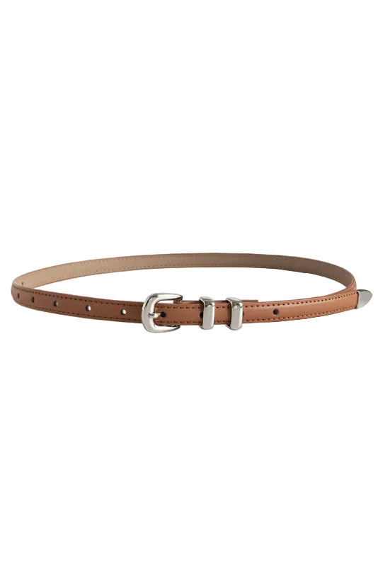 slim camel faux leather belt