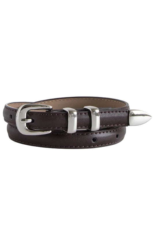 slim dark brown coffee faux leather belt