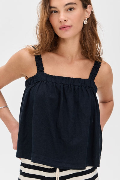 maxwell-james-jeans-stateside-linen-ruched-shoulder-tank-top-shirt-navy-set