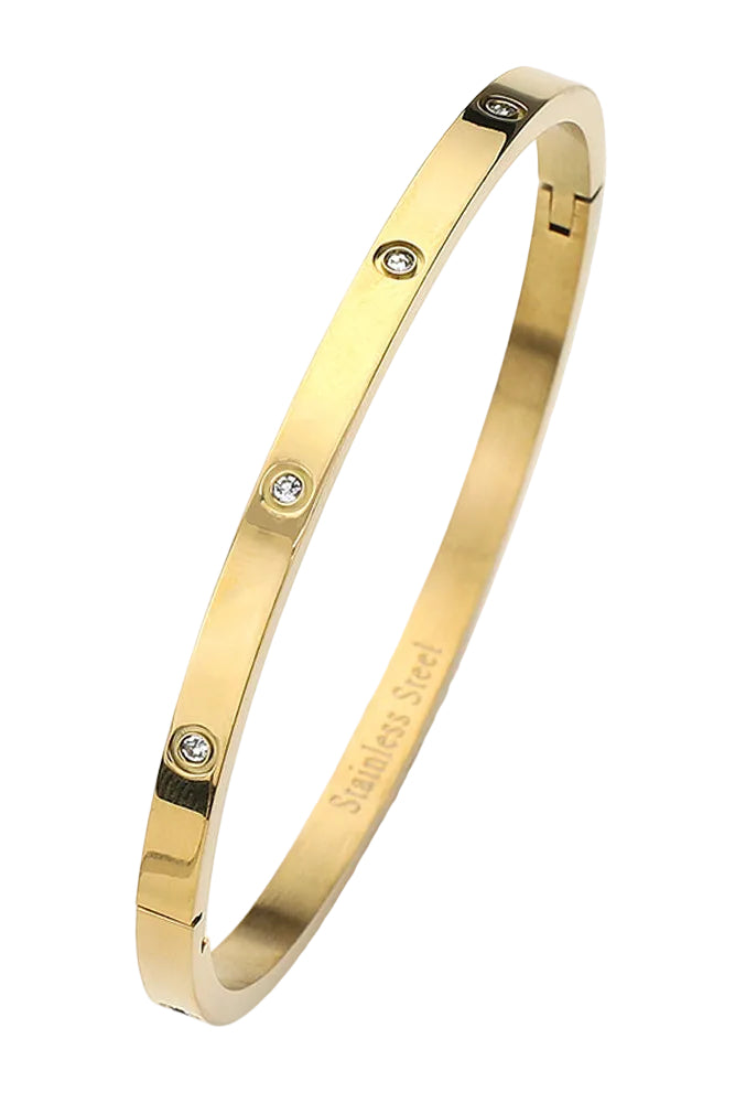 gold stainless steel cuff bracelet with cubic zirconia stones