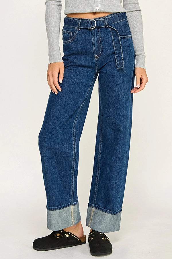 Stanton Catalina belted jeans dark wash denim cuffed jeans 