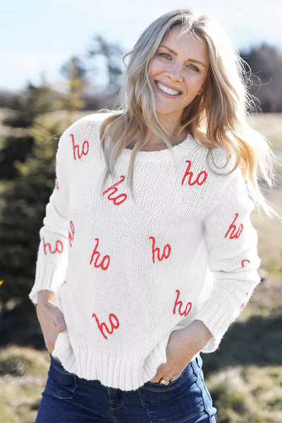 maxwell james wooden ships red white ho ho ho sweater crew neck holiday christmas festive santa