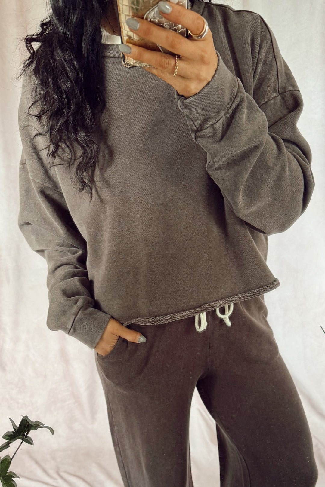 z supply circuit crew neck pullover sweatshirt dark chocolate brown with matching sweatpants