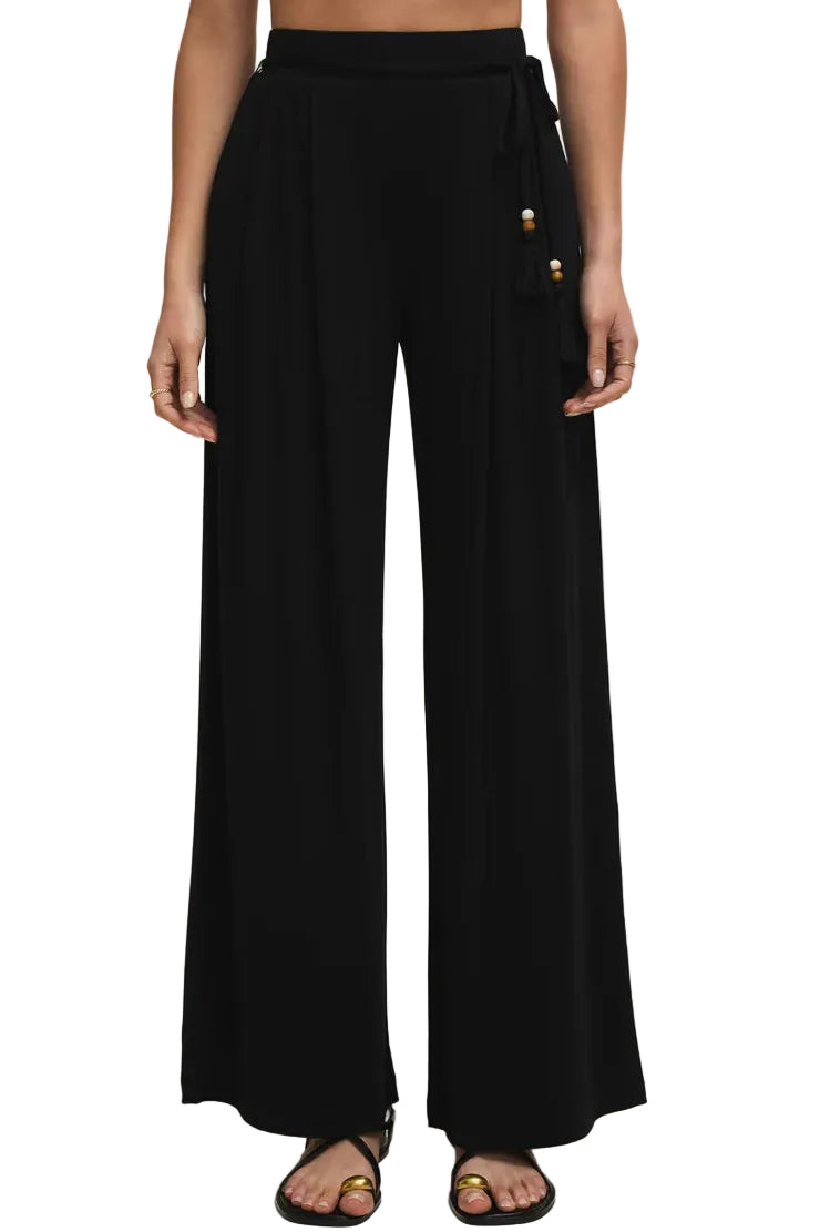 Z supply lydia wide leg stretch pants black with black strappy sandals
