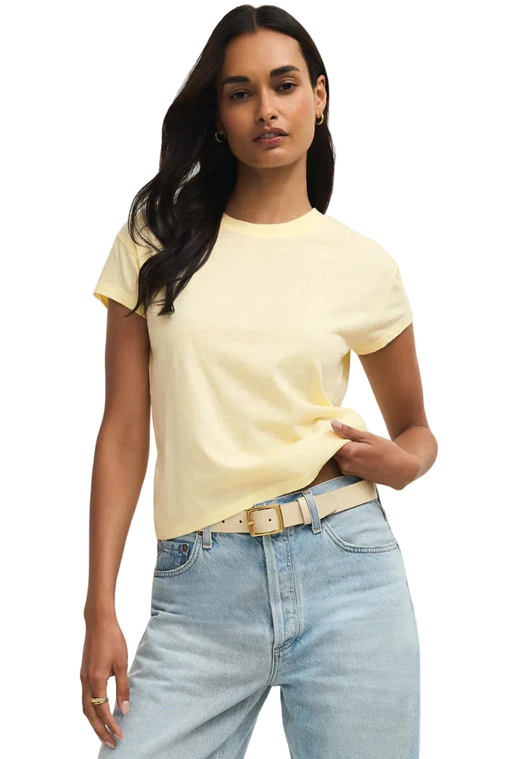 z supply modern slub tee pineapple with light wash jeans