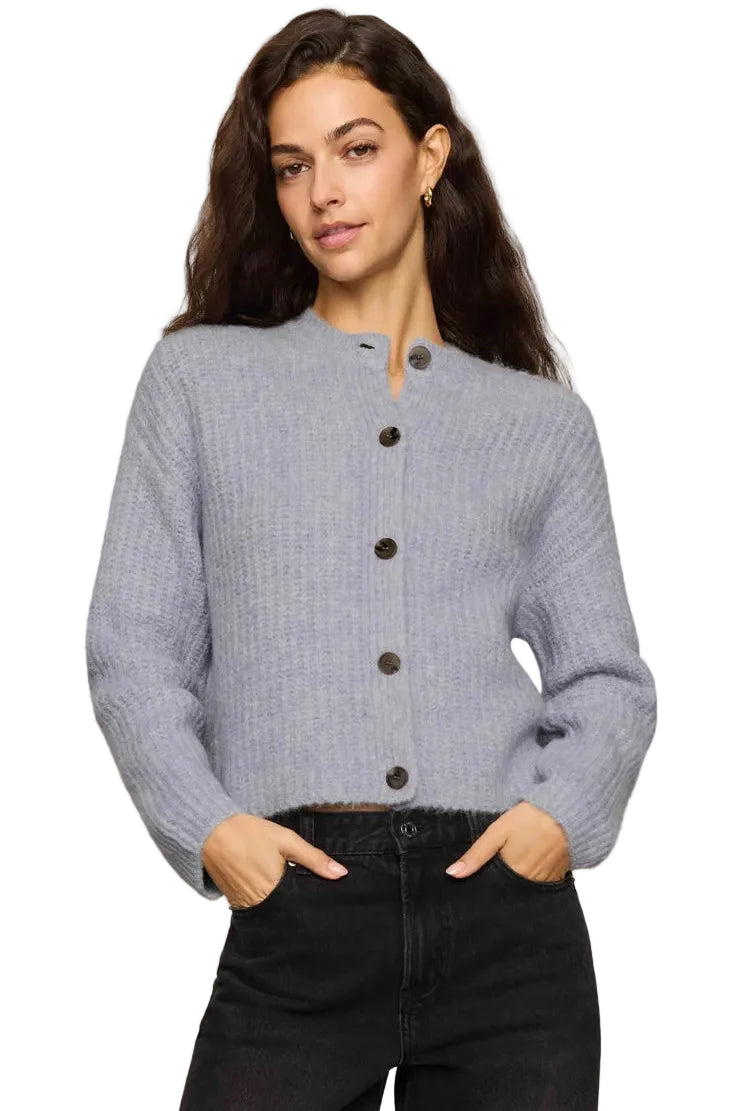 z Supply long sleeve button front cardigan silver grey with black denim