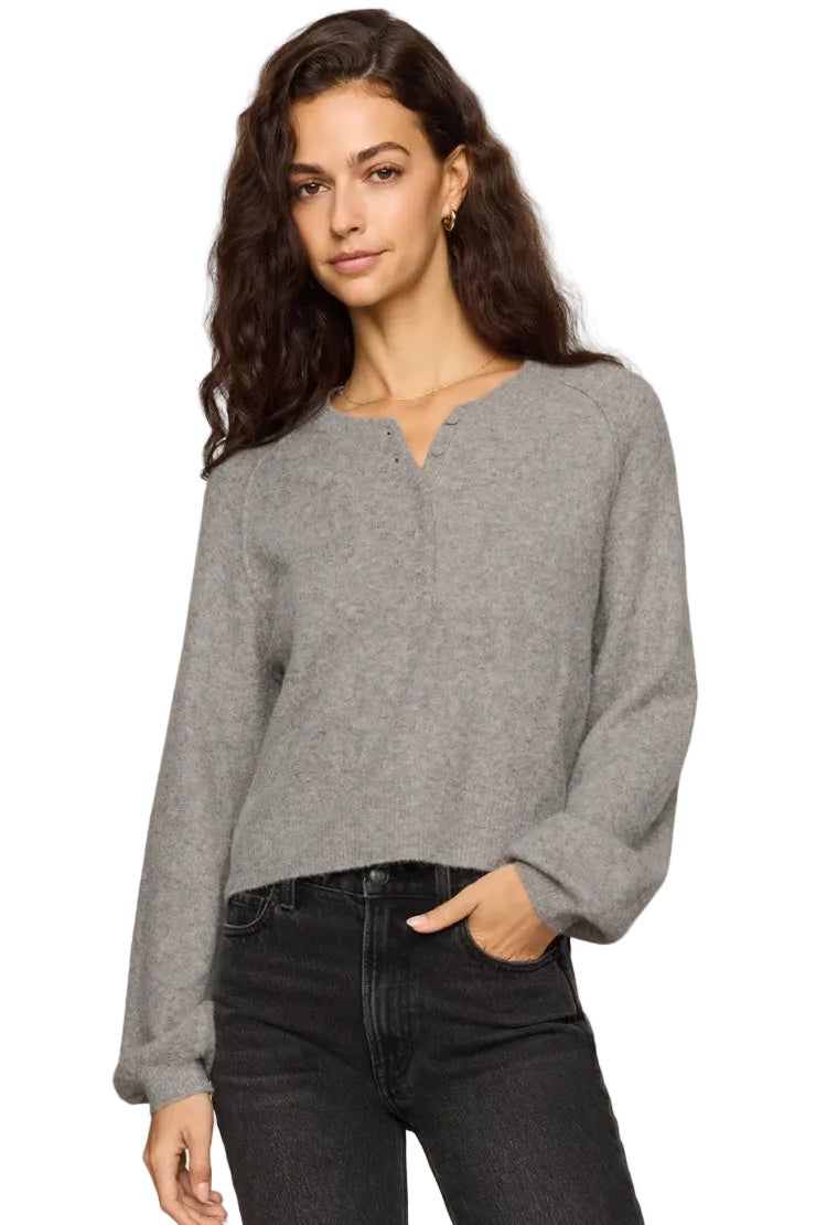 z Supply westmont long sleeve Heather grey henley sweater with black denim jeans